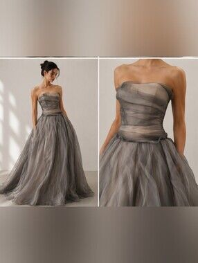 VERA WANG Organza Nude Gray Overlay Strapless Ball Gown Wedding PROM size 00 NEW